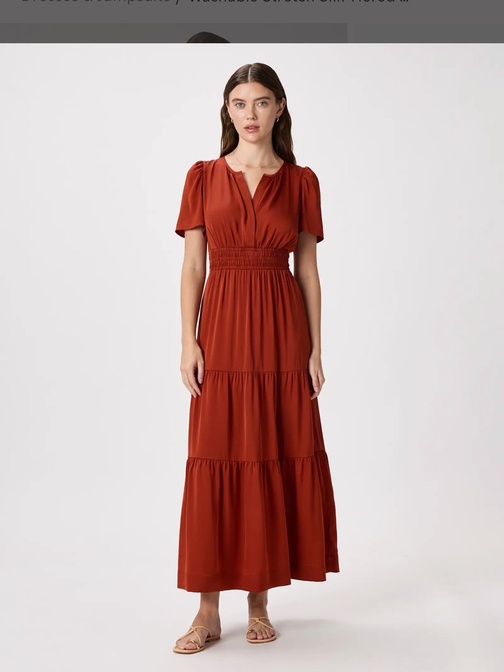 Quince washable silk tiered maxi dress, smoked paprika